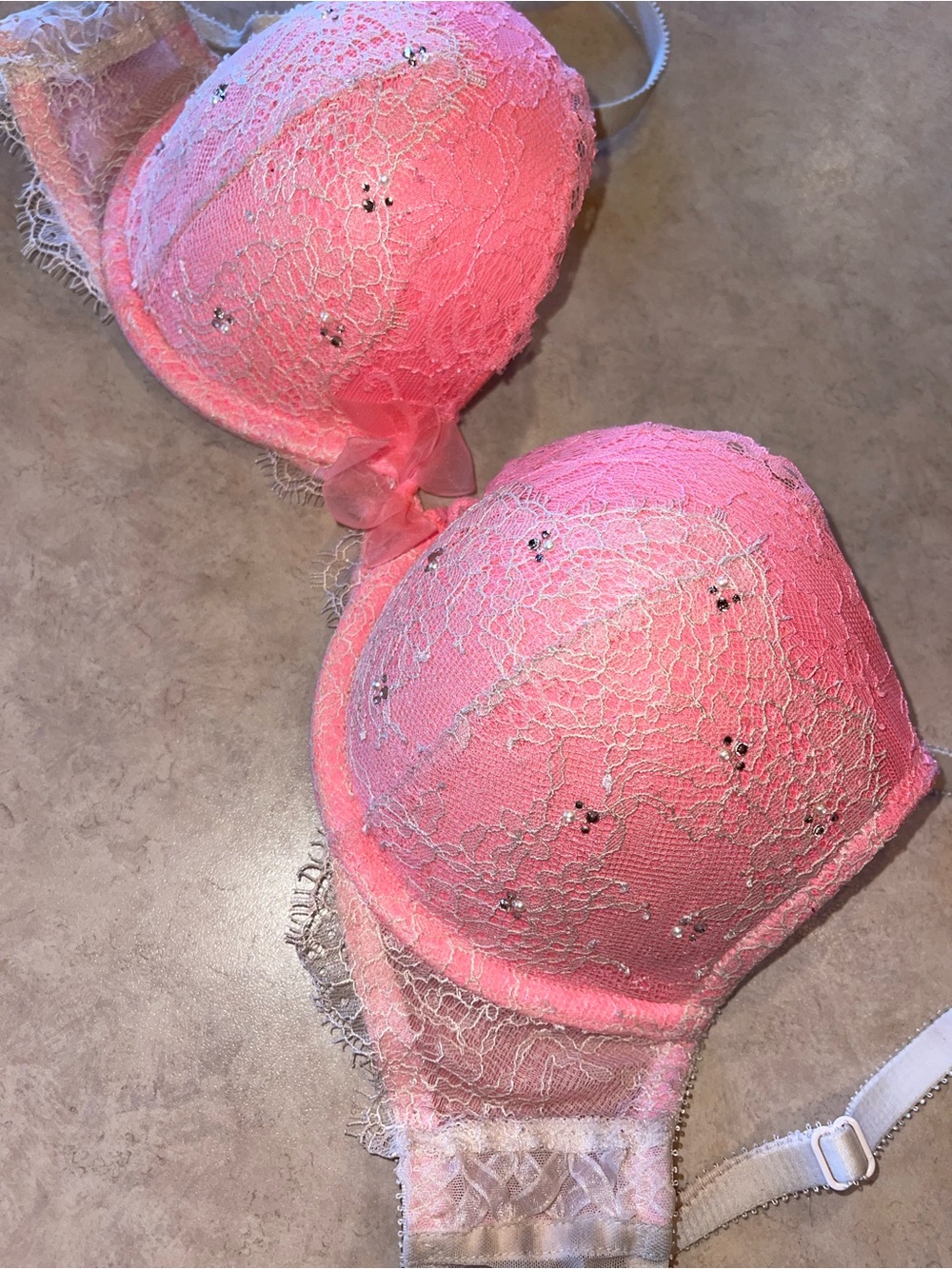 Victoria's Secret Pink Lace Push-Up Bra with Rhinestone Detail - Picture 2 of 2